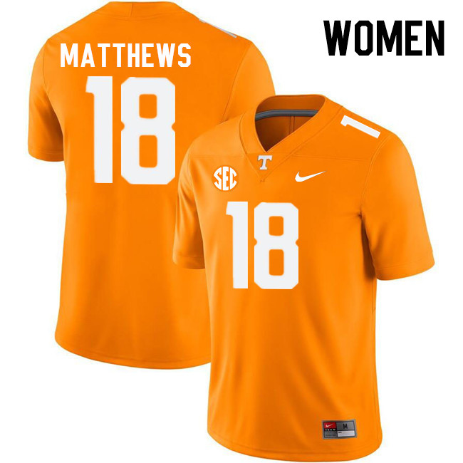 Women #18 Jordan Matthews Tennessee Volunteers College Football Jerseys Stitched Sale-Orange - Click Image to Close